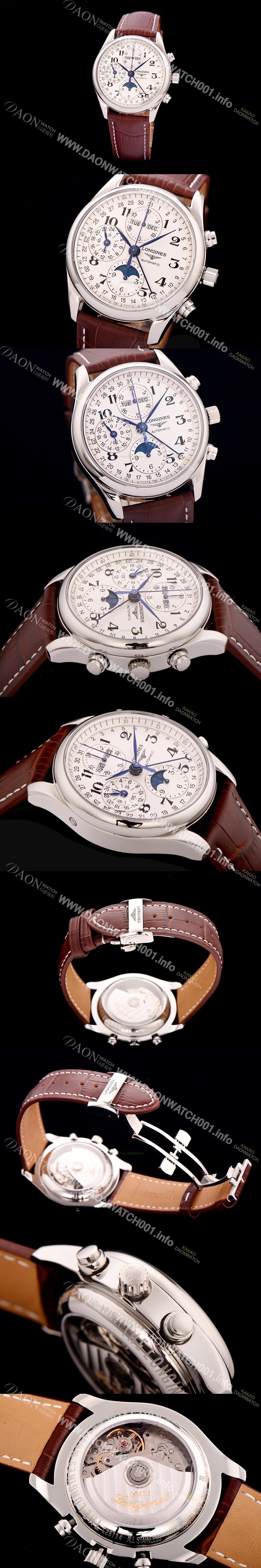 SA급 론진 남성용 정*성시계 ! BEST UP!! 마스터 컬렉션 L2.773.4.78.3 문페이즈 크로노그래프 베스트 모델 화이트 발리콘 다이얼 오토매틱 무브먼트 LON0402 xx