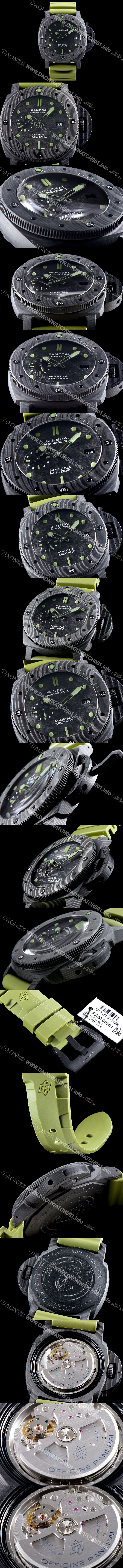 SA급 파네라이 남성용 서브멀시브 마리나 밀리테어 카보테크 PAM00961 오토매틱 Cal.P9010 타입 47mm 카본제질 블랙 다이얼 pan5216 xx