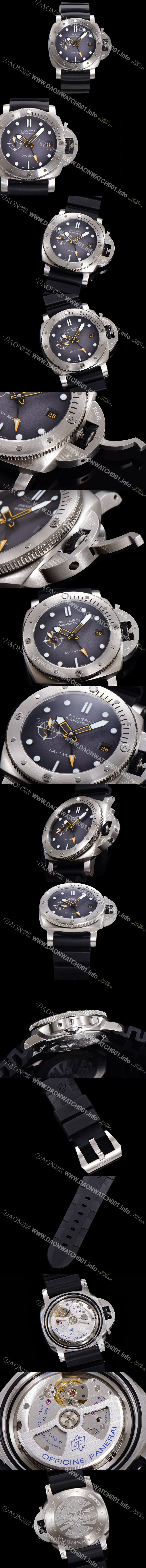 SA급 파네라이 남성용 서브머시블 GMT 네이비 씰 PAM01323 오토매틱 Cal P. 900 타입 44mm 우레탄줄 그레이 다이얼 pan5210 xx