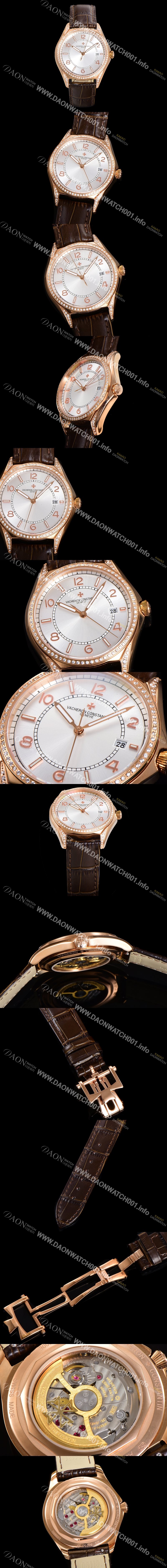 SA급 바쉐론 콘스탄틴 남성용 피프티식스 Ref.4600E 오토매틱 1326 타입 18K 로즈골드 40mm 보석/큐빅 가죽줄 실버 다이얼 vac1149 xx