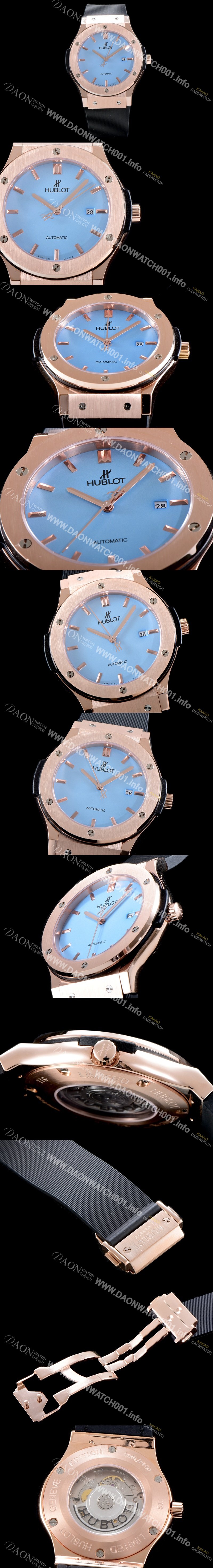 SA급 휴블렛 남성용 클레식 퓨전 565.OX.1180.LR 논그로노형 골드 케이스 UP!! 스카이 블루 다이얼 고급스러운 18K 로즈골드 케이스 오토매틱 무브먼트 HUB0100 xx