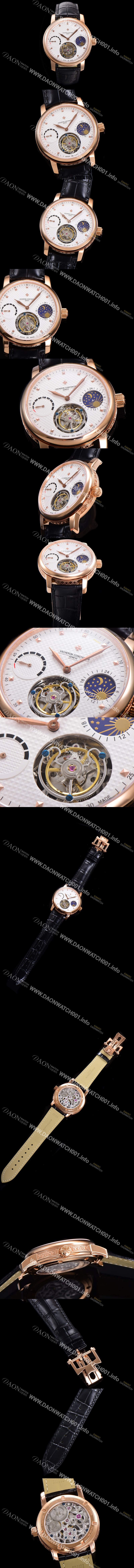 SA급 바쉐런콘스탄틴남성용 트레디셔널 투어빌론 오토매틱 문페이즈 44mm 18K 로즈골드 가죽줄 화이트다이얼 vac27348 xx
