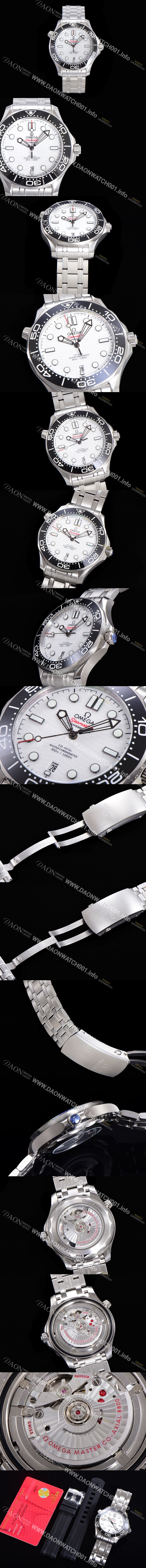 SA급 오메가 남성용 시마스터 210.30.42.20.04.001 다이버 300M 오메가 코-액시얼 마스터 크로노미터 42MM 화이트 다이얼 Calibre 3130타입 오토매틱 무브먼트 OMG05043 xx