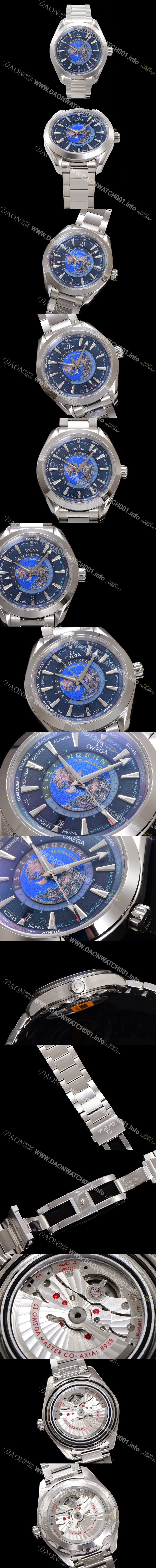 SA급 오메가 남성용 씨마스터 220.10.43.22.03.001 아쿠아테라 150M GMT 월드타이머 43미리 오토매틱 Cal. 8938 타입 메탈줄 블루 다이얼 omg20240 xx