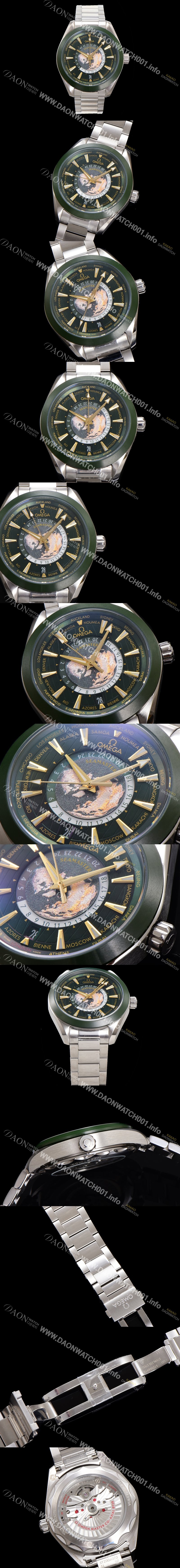 SA급 오메가 남성용 씨마스터 220.30.43.22.10.001 아쿠아테라 150M GMT 월드타이머 43미리 오토매틱 Cal. 8938 타입 메탈줄 그린 다이얼 omg20241 xx