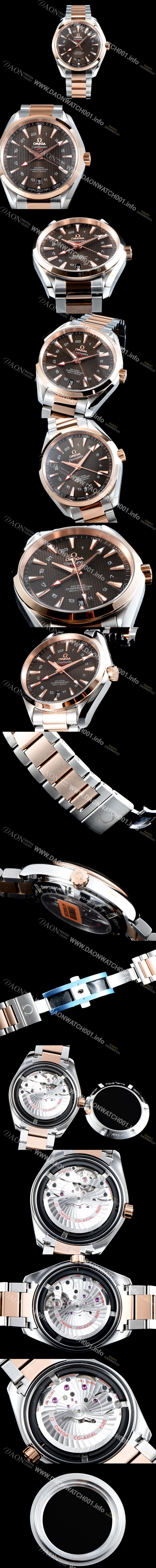 SA급 오메가 남성용 시마스터 231.20.43.22.06.003 VS사 아쿠아 테라 150M 오메가 코-액시얼 크로노미터 지엠티 43MM 18K 로즈 골드 콤비 브라운 다이얼 브레이슬릿 오토매틱 무브먼트 OMG0525 xx