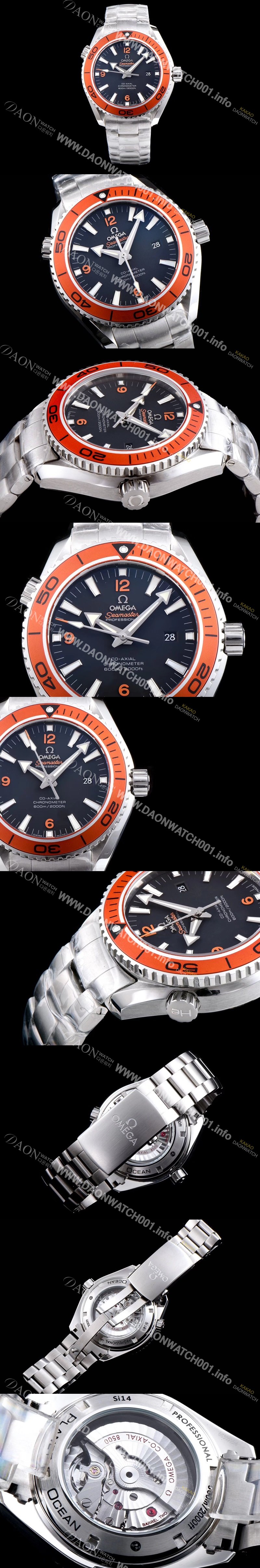 SA급 오메가 남성용 시마스터 플래닛 오션 프로페셔널 오렌지 세라믹 베젤 블랙 다이얼 오토매틱 무브먼트 OMG0010 xx