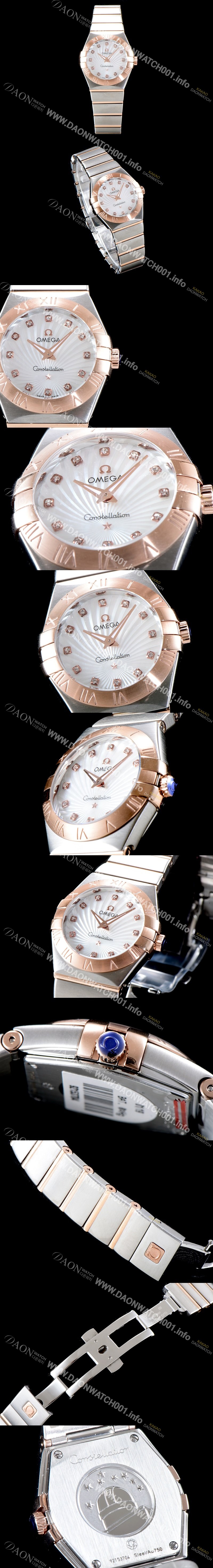 SA급 오메가 남성용 여성 컬렉션 컨스틀레이션 123.20.27.20.55.002 오메가 코-액시얼 27MM 로마 숫자가 인그레이빙된 베젤 18K 로즈골드 콤비 화이트 자개 다이얼 쿼츠 무브먼트 OMG4120 xx