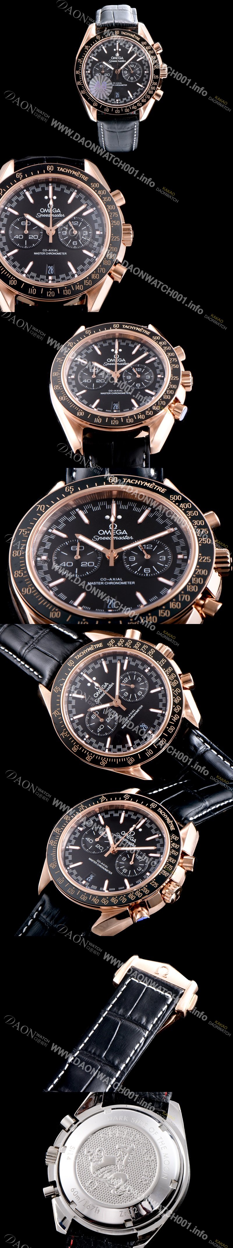 SA급 오메가 남성용 스피드마스터 329.53.44.51.03.001 18K 로즈골드 레이싱 코-액시얼 마스터 크로노미터 타키미터 크로노그래프 블랙 다이얼 일본 수입산 쿼츠 무브먼트 OMG0502 xx