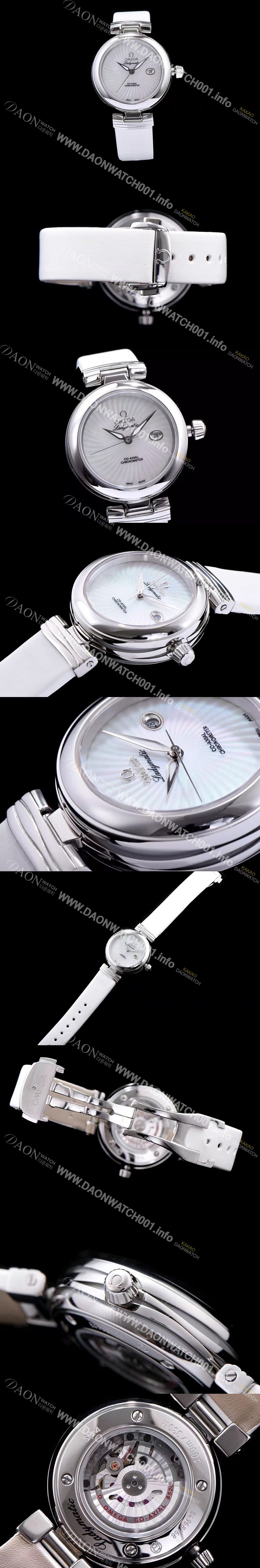 SA급 오메가 남성용 드빌 신형 레이디매틱!! 425.33.34.20.05.001 입체형 화이트 자게 다이얼 화이트 레더스트랩 오토매틱 무브먼트 OMG0033 xx