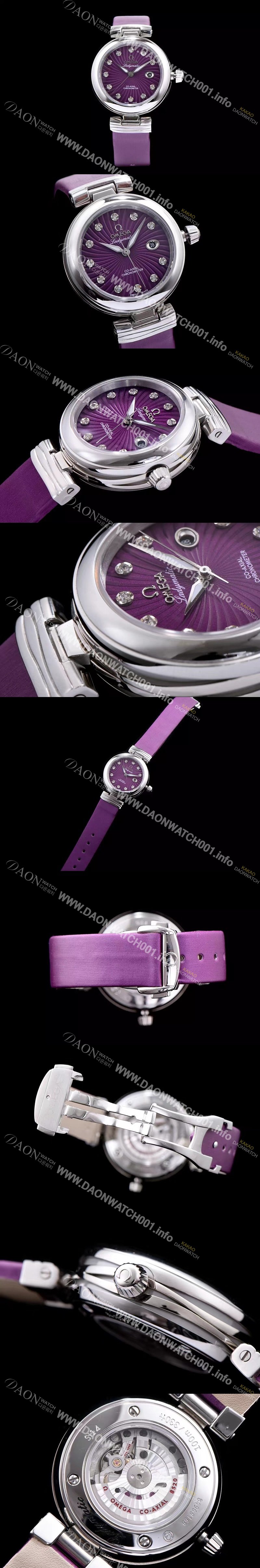 SA급 오메가 남성용 드빌 신형 레이디매틱!! 425.32.34.20.60.001 입체형 퍼플 다이얼 쥬얼 다이아몬드 인덱스 오토매틱 무브먼트 OMG0030 xx