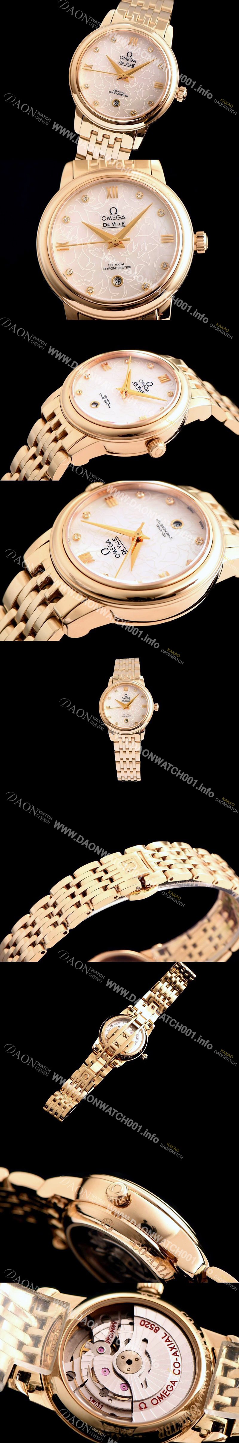 SA급 오메가 여성용 드빌 424.12.33.20.55 자게 화이트 다이얼 18k 옐로골드 브레이슬릿 쥬얼리 인덱스 오토매틱 무브먼트 OMG0010 xx