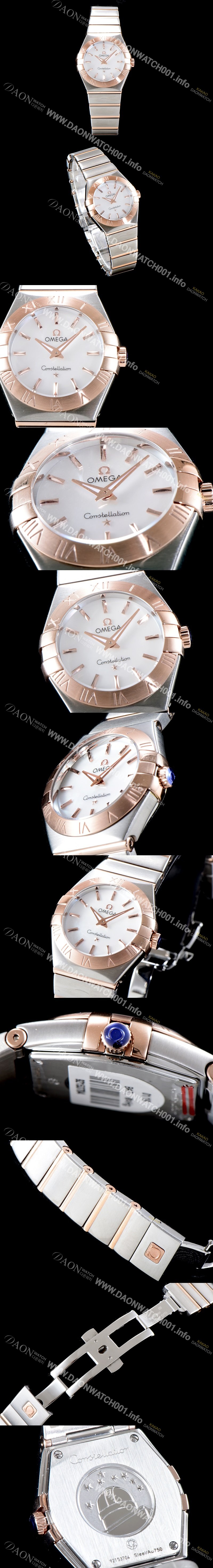 SA급 오메가 남성용 여성 컬렉션 컨스틀레이션 123.20.24.60.05.001 오메가 코-액시얼 27MM 로마 숫자가 인그레이빙된 베젤 18K 로즈골드 콤비 화이트 자개 다이얼 쿼츠 무브먼트 OMG4123 xx