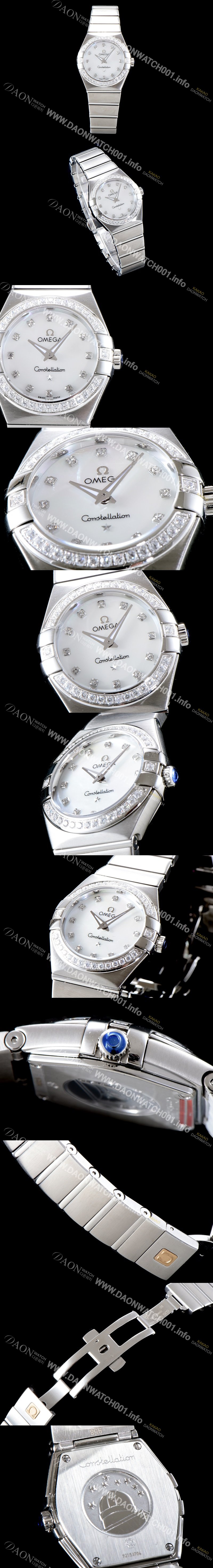 SA급 오메가 남성용 여성 컬렉션 컨스틀레이션 123.15.27.60.55.003 오메가 코-액시얼 27MM 다이아몬드 세팅 베젤 화이트 화이트 다이얼 쿼츠 무브먼트 OMG4124 xx