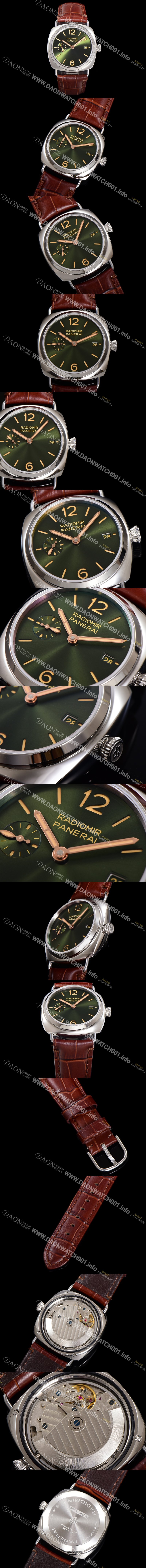 SA급 파네라이 남성용 라디오미르 콰란타 PAM01386 40mm 오토매틱 가죽줄 그린 다이얼 pan5204 xx
