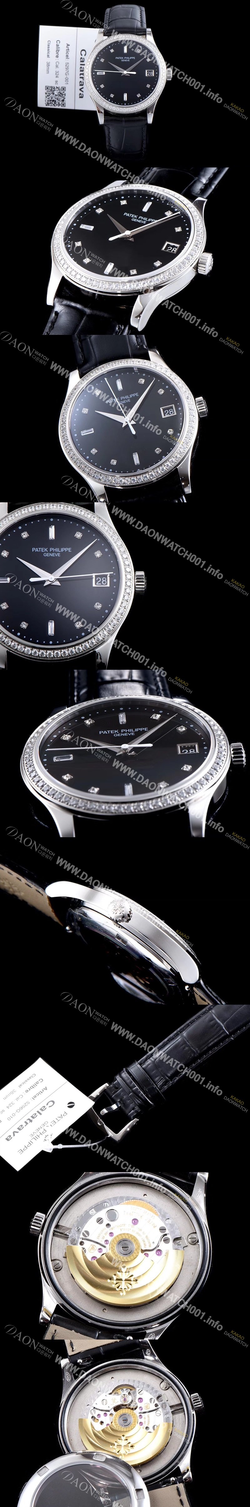 SA급 파텍필립 남성용 칼라트라바 5297G-001 18k 화이트골드 다이아몬드 베젤 블랙 다이얼 오토매틱 무브먼트 PAT0100 xx