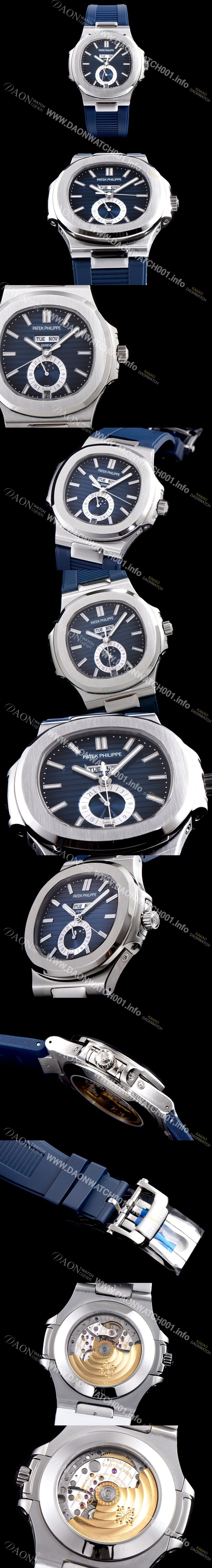 SA급 파텝필립 남성용 파텍필립 신형 노틸러스 데이데이트 문페이즈 블루 텍스쳐드 다이얼 기계식 자동형 무브먼트 PAT0134 xx