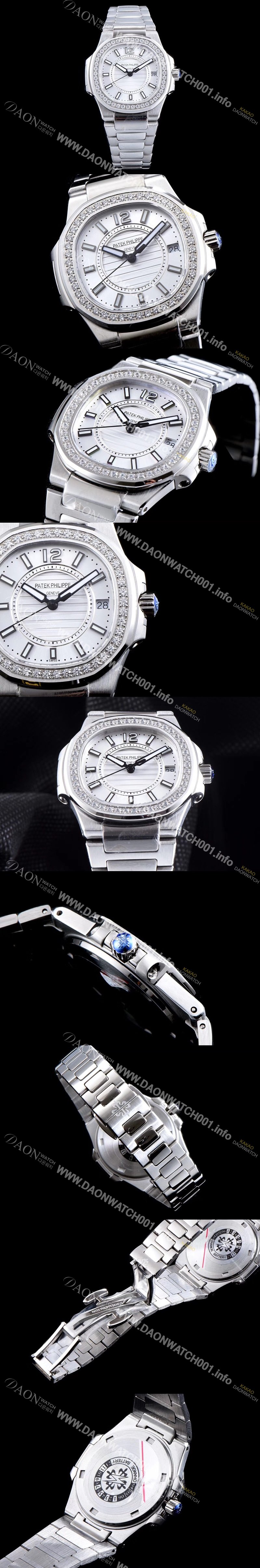 SA급 파텍필립 여성용 노틸러스 7011/1G-001 하이엔드 최상급쥬얼 다이아몬드 베젤 화이트 텍스쳐 다이얼 브레이슬릿 스위스 정품 쿼츠 무브먼트 PAT0110 xx
