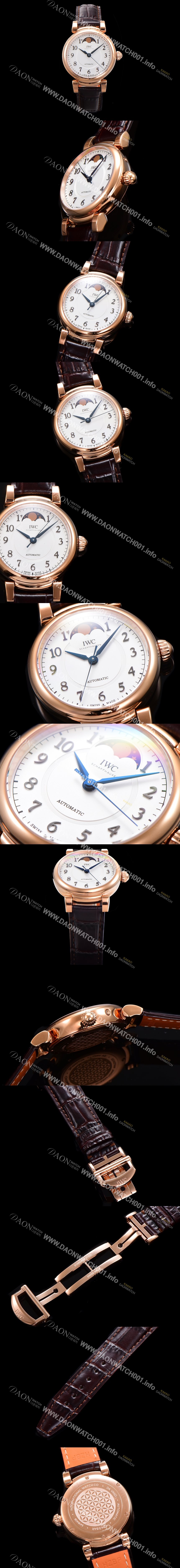 SA급 아이더블유씨여성용 다빈치 오토매틱 문페이즈 36mm 18K 로조골드 가죽줄 화이트다이얼 iwc56034 xx