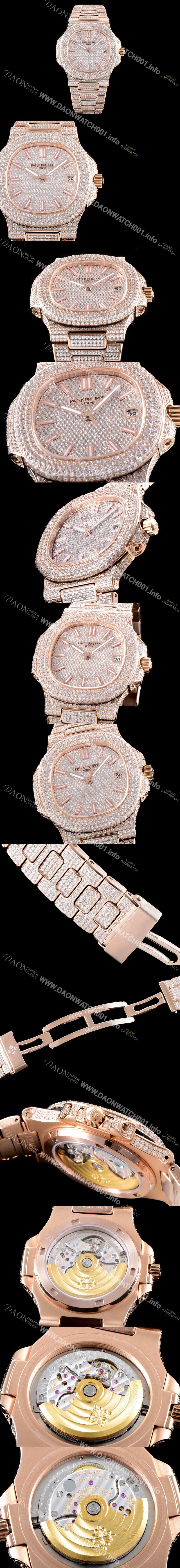 SA급 파텝필립 남성용 파텍필립 5719/10G-010 노틸러스 스위프 세컨즈 18K 로즈골드 럭셔리한 최상급쥬얼 다이아몬드 풀 셋팅 브레이슬릿 Cal.324 S C 오토매틱 무브먼트 PAT0100 xx
