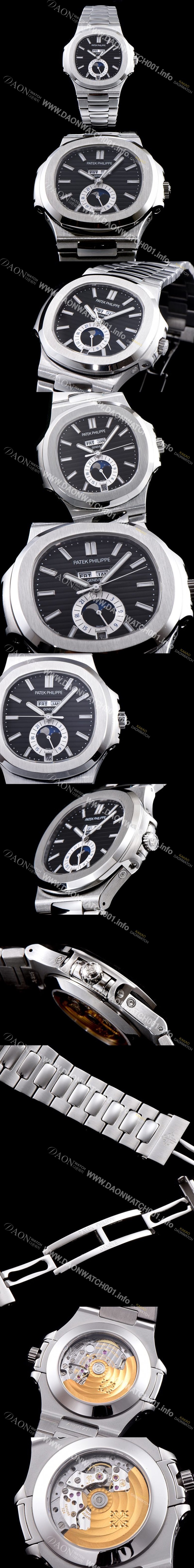 SA급 파텍필립 남성용 노틸러스 블랙 다이얼 오토매틱 무브먼트 PAT0201 xx