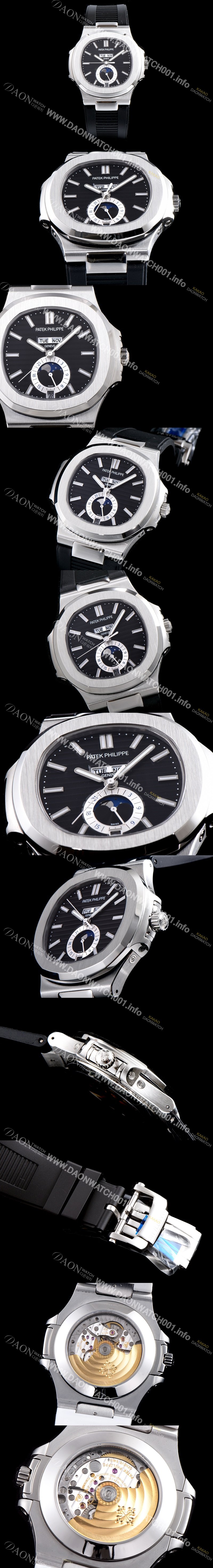 SA급 파텝필립 남성용 파텍필립 신형 노틸러스 데이데이트 문페이즈 블랙 텍스쳐드 다이얼 기계식 자동형 무브먼트 PAT0131 xx