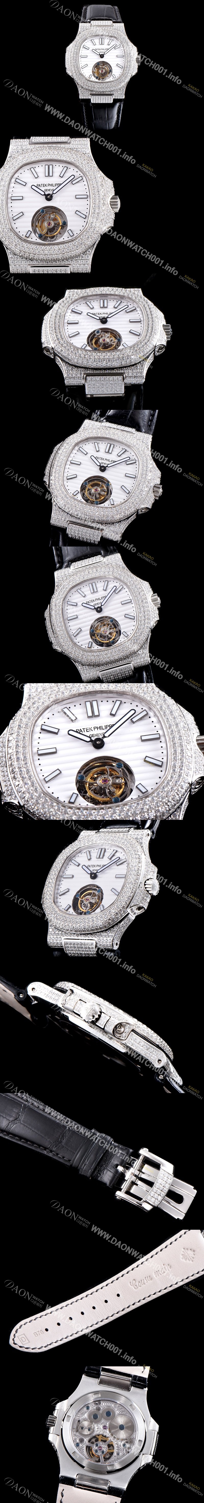 SA급 파텍필립 남성용 노틸러스 뚜르비옹 최상급쥬얼 다이아몬드 풀 세팅 케이스 화이트 텍스쳐 다이얼 아시안 투어빌론 탑재 PAT0104 xx