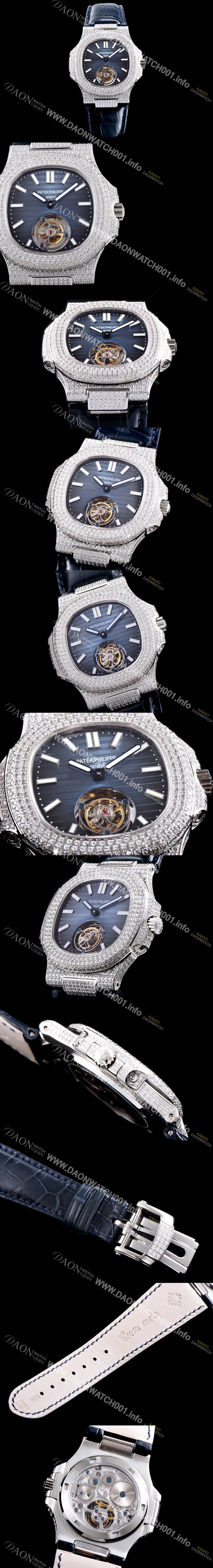 SA급 파텍필립 남성용 노틸러스 뚜르비옹 최상급쥬얼 다이아몬드 풀 세팅 케이스 블루 텍스쳐 다이얼 아시안 투어빌론 탑재 PAT0102 xx