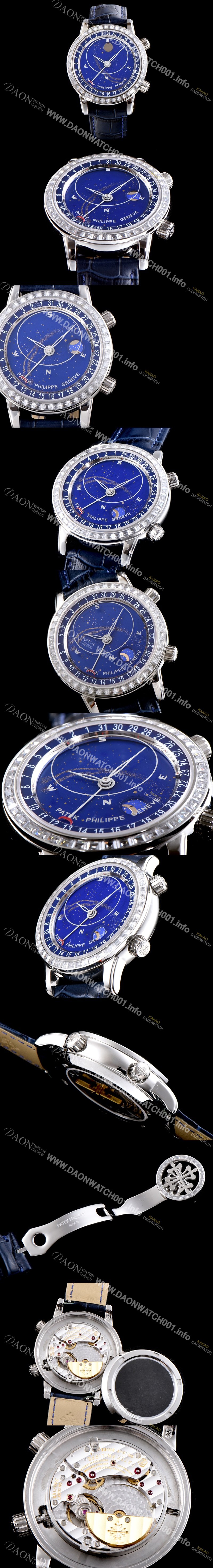 SA급 파텍필립 남성용 셀리스티얼 스카이 차트 그렌드 컴플리케이션 5102PR 워치 업!! 바게크 컷 다이아몬드 베젤 블루 천체 다이얼 문페이즈 셀프 와인딩 칼리버 240 LU CL C 무브먼트 PAT0115 xx