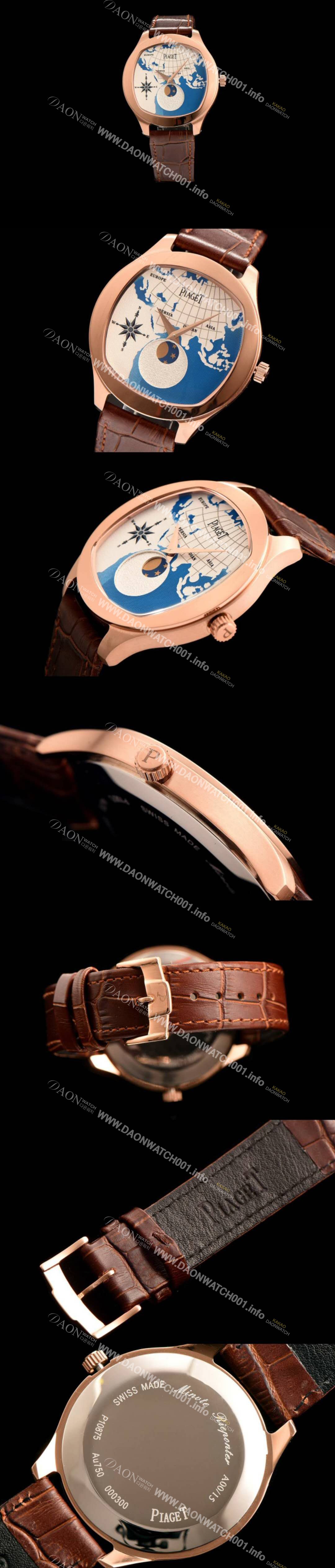 SA급  피아제 남성용 블랙-타이 18K 로즈골드 문페이즈 픽첼 다이얼 스위스 쿼츠 무므먼트 PIA4200 xx