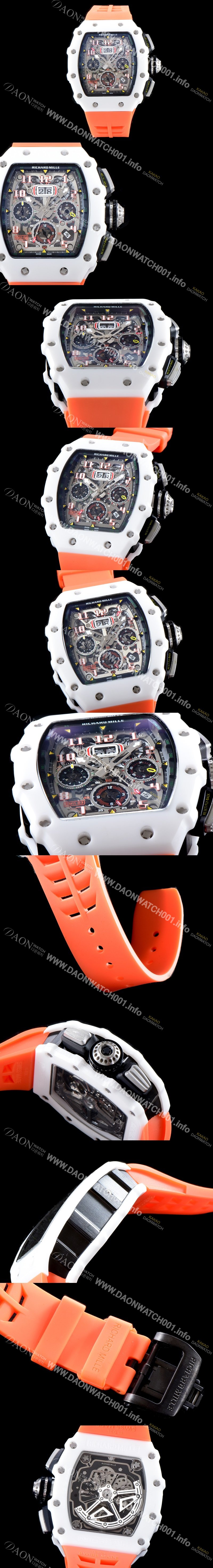 SA급 리차드밀레 남성용 최신버전 업그레이드형 RM011 화이트 세라믹 오버사이즈 데이트 크로노그래프 스켈레톤 다이얼 오토매틱 무브먼트 RIC0414 xx