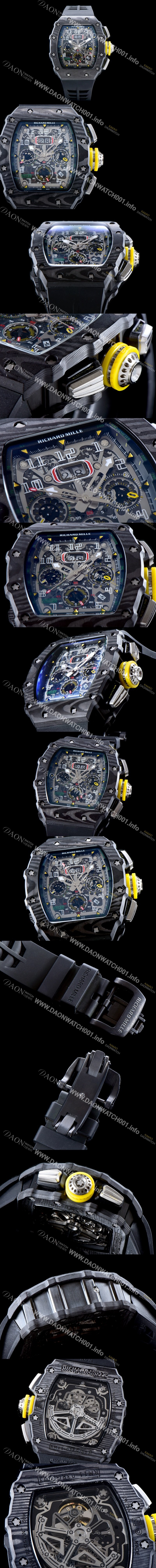 SA급 리차드밀레 남성용 오토매틱 플라이백 RM11-03 오버사이즈 데이트 크로노그래프레드 포지드 카본 케이스 스켈레톤 다이얼 오토매틱 무브먼트 RIC0400 xx