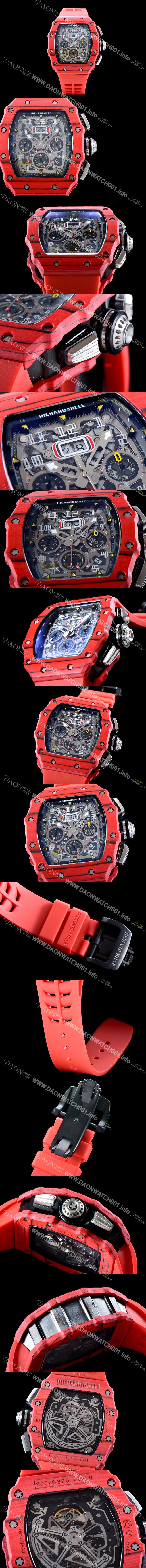 SA급 리차드밀레 남성용 오토매틱 플라이백 RM11-03 오버사이즈 데이트 크로노그래프레드 카본 TPT 스켈레톤 다이얼 오토매틱 무브먼트 RIC0401 xx