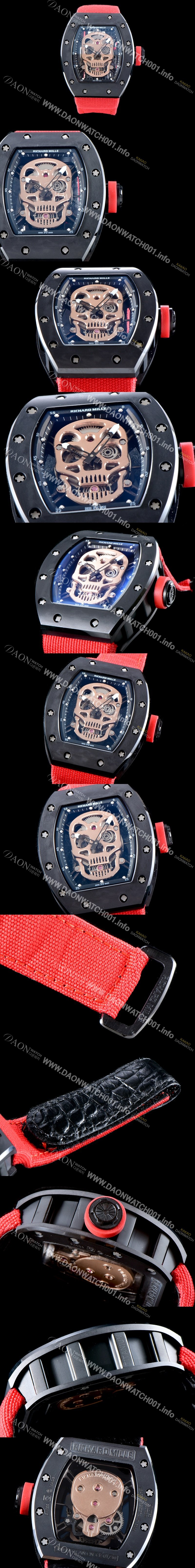 SA급 리차드밀레 남성용 벨크로 스포츠 스트랩!! RM52-01 스컬 워치 스켈레톤&해골무늬 다이얼 오토매틱 무브먼트 RIC0450 xx