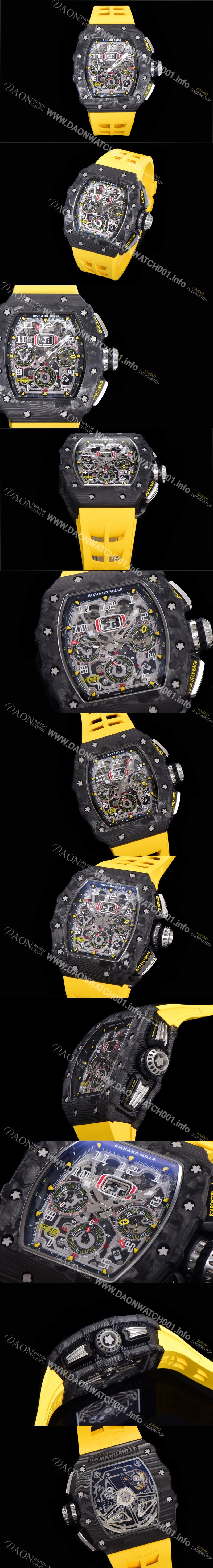 SA급 리차드밀레 남성용 플라이백 RM11-03 오버사이즈 데이트 크로노그래프레드 포지드 카본 케이스 스켈레톤 다이얼 오토매틱 무브먼트 RIC08691 xx