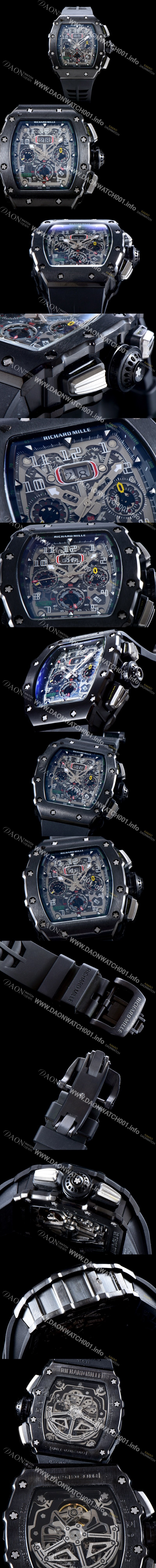 SA급 리차드밀레 남성용 최신버전 업그레이드형 RM011 블랙 세라믹 오버사이즈 데이트 크로노그래프 스켈레톤 다이얼 오토매틱 무브먼트 RIC0415 xx