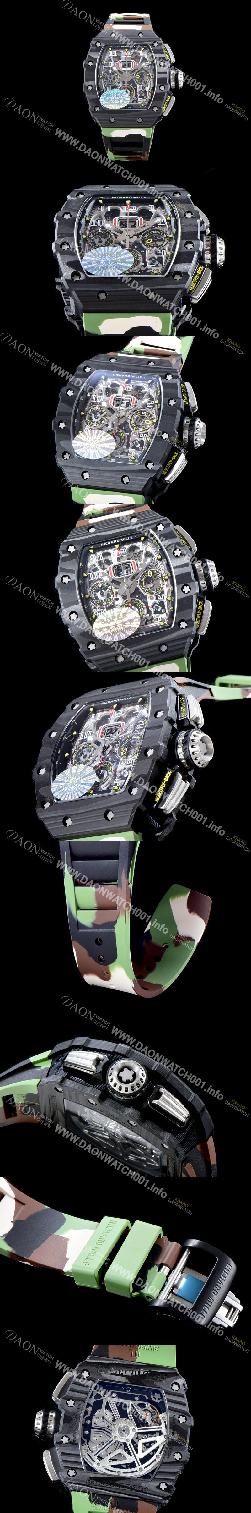 SA급 리차드밀레 남성용 오토매틱 플라이백 RM11-03 오버사이즈 데이트 크로노그래프레드 포지드 카본 케이스 스켈레톤 다이얼 오토매틱 무브먼트 RIC0241 xx