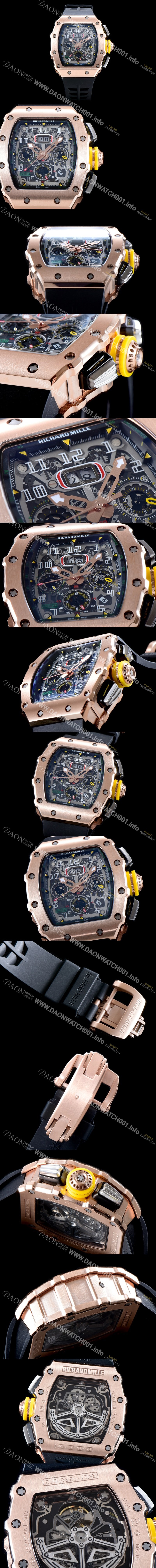 SA급 리차드밀레 남성용 오토매틱 플라이백 RM11-03RG 오버사이즈 데이트 크로노그래프 고급스러운 18K 로즈골드 스켈레톤 다이얼 오토매틱 무브먼트 RIC0410 xx