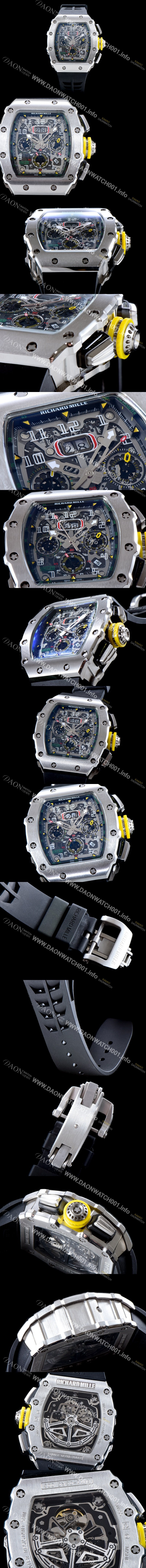 SA급 리차드밀레 남성용 오토매틱 플라이백 RM11-03 오버사이즈 데이트 크로노그래프 고급스러운 18K 화이트골드 스켈레톤 다이얼 오토매틱 무브먼트 RIC0413 xx