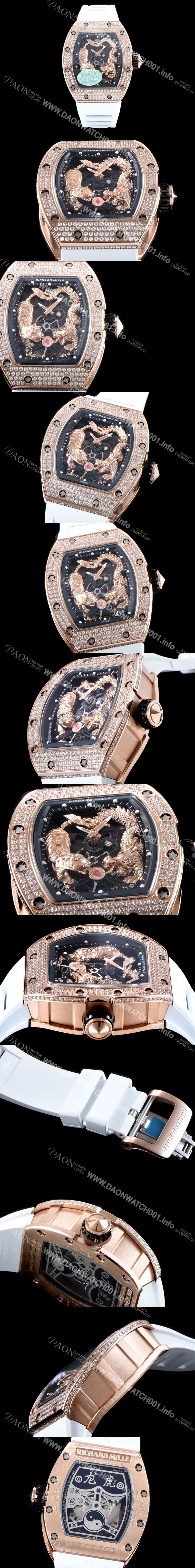 SA급 리차드밀레 남성용 리차드밀 RM51-01 타이거&드래곤 미쉘 요 워치!! 수공 맞물림 형식의 쥬얼세팅 고급스러운 18K 로즈골드 스켈레톤 다이얼 오토매틱 무브먼트 RIC0452 xx