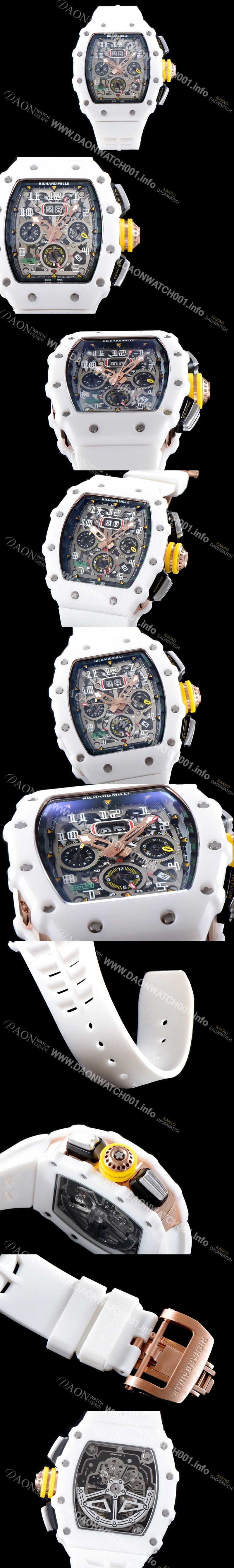 SA급 리차드밀레 남성용 최신버전 업그레이드형 RM011 화이트 세라믹 오버사이즈 데이트 크로노그래프 스켈레톤 다이얼 오토매틱 무브먼트 RIC0411 xx