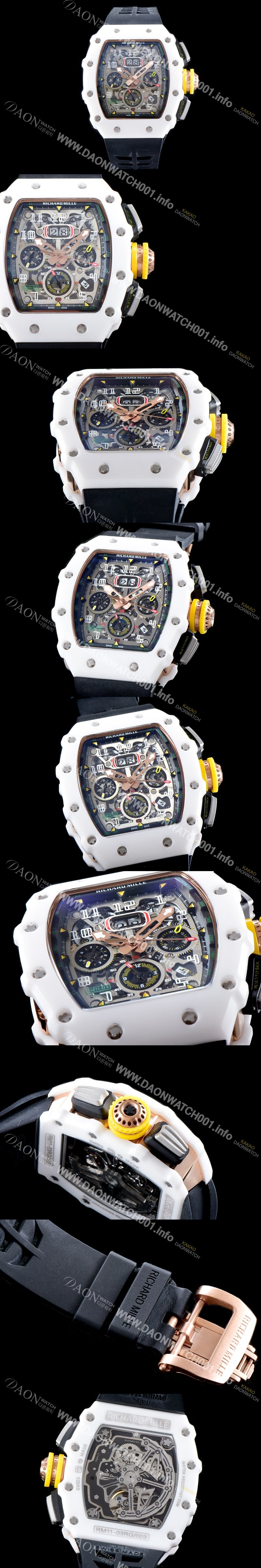 SA급 리차드밀레 남성용 최신버전 업그레이드형 RM011 화이트 세라믹 오버사이즈 데이트 크로노그래프 스켈레톤 다이얼 오토매틱 무브먼트 RIC0412 xx