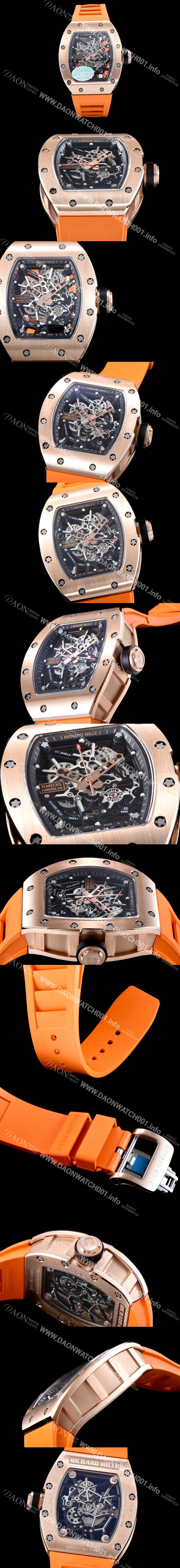 SA급 리차드밀레 남성용 리차드밀 RM035 아메리카즈!! 고급스러운 18K 로즈골드 스켈레톤 다이얼 오토매틱 무브먼트 RIC0400 xx