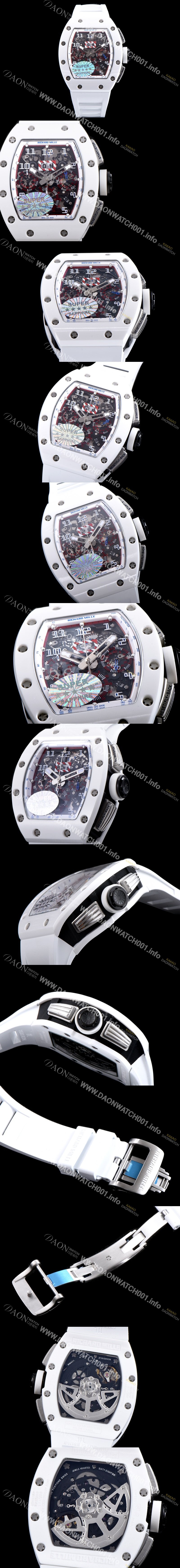 SA급 리차드밀레 남성용 RM011 화이트 세라믹 케이스 크로노그래프 스켈레톤 다이얼 신형 ETA 7750B-2 오토매틱 무브먼트 RIC0414 xx