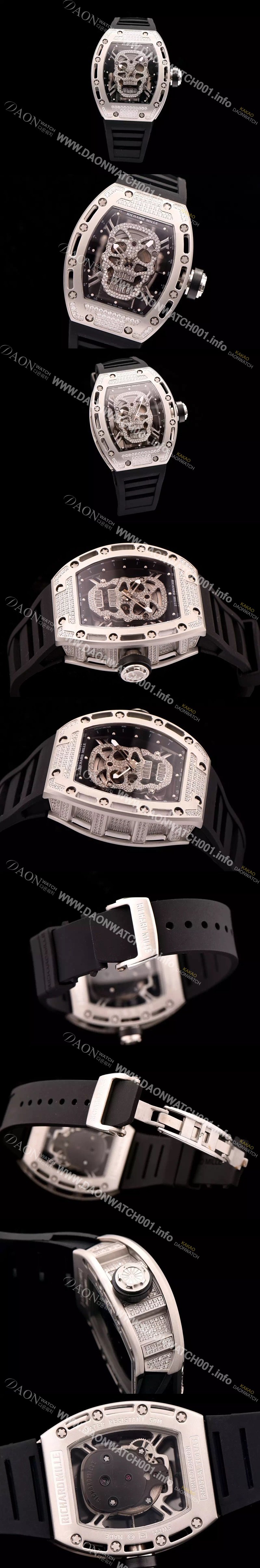 SA급 리차드밀레 남성용 리차드밀레 RM052 뚜르비용 스컬 워치 1:1 수공 맞물림 형식의 쥬얼세팅 스켈레톤&해골무늬 다이얼 오토매틱 무브먼트 RIC0404 xx