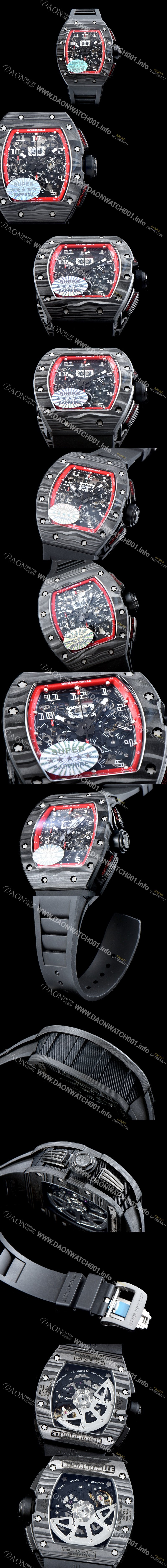 SA급 리차드밀레 남성용 리차드밀레 RM011 100% 포지드 카본 케이스 스켈레톤 다이얼 신형 SHANGHAI ETA 7750B-2 크로노그래 오토매틱 무브먼트 RIC0411 xx