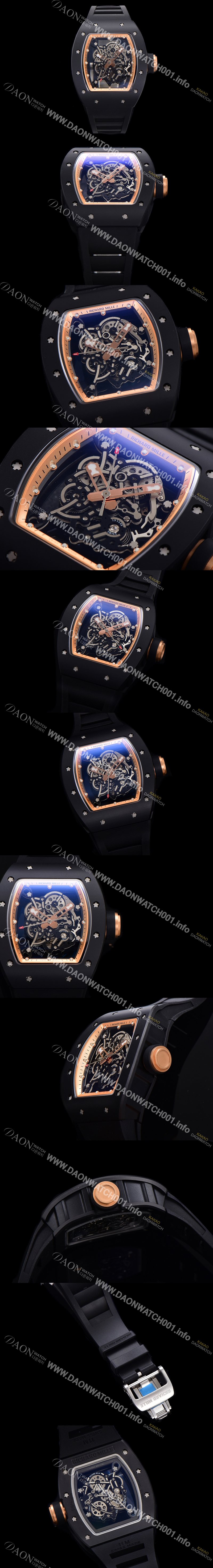 SA급 리차드밀레 남성용 RM055 블랙 PVD코딩 케이스 스켈레톤 다이얼 블랙 러버 스트랩 기계식 수동형 무브먼트 RIC0424 xx