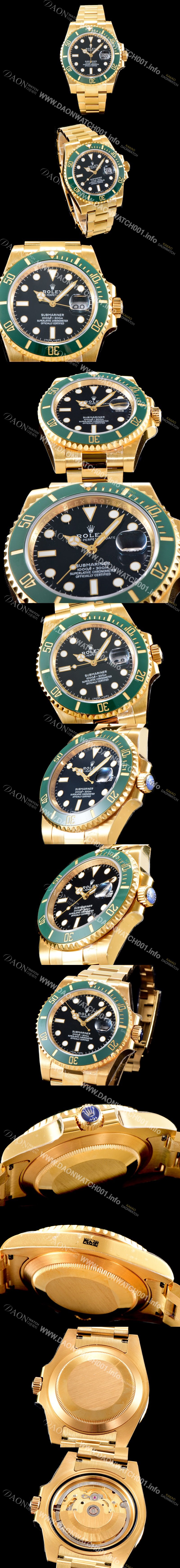 SA급 로렉스 남성용 New 업그레이드형!! 서브마리너 데이트 그린 세라믹 베젤UP!! 고급스러운 18K 옐로우골드 블랙 다이얼 브레이슬릿 오토매틱 무브먼트 ROL0530 xx