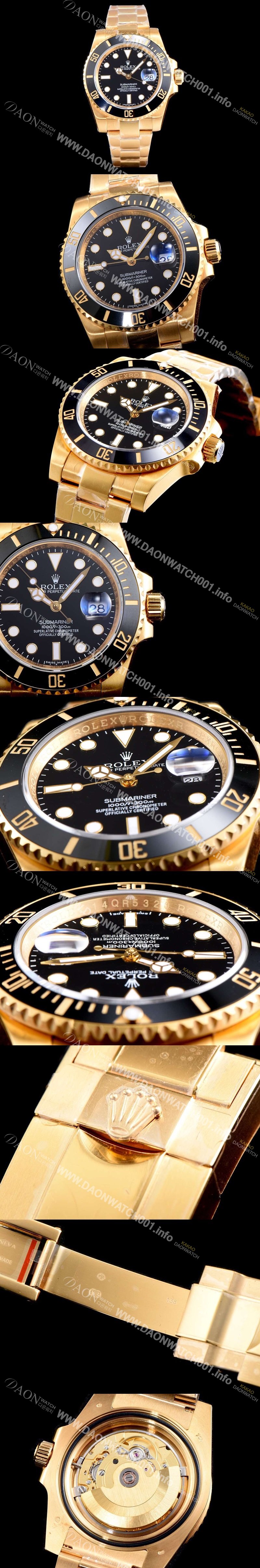SA급 로렉스 남성용 서브마리너116618LN-97208 블랙 세라믹 베젤 18k 옐루골드 도금 블랙 다이얼 브레이슬릿 ETA 2836-2 오토매틱 무브먼트 ROL0341 xx