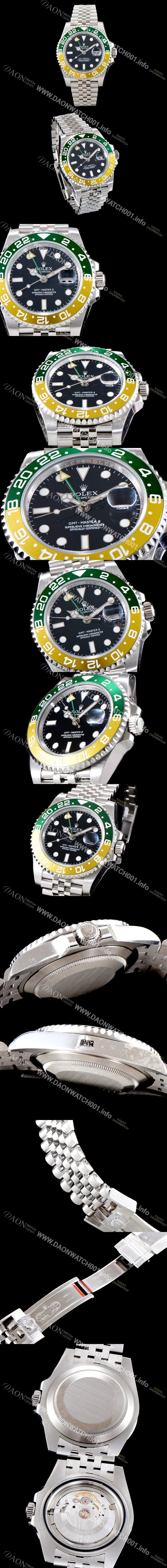 SA급 로렉스 남성용 업그레이드 모델!! 지엠티 마스터II m126710 듀얼 타임 그린/옐로우 투톤 24시간 회전 베젤 블랙 다이얼 5선 쥬빌리 브레이슬릿 오토매틱 무브먼트 ROL0501 xx